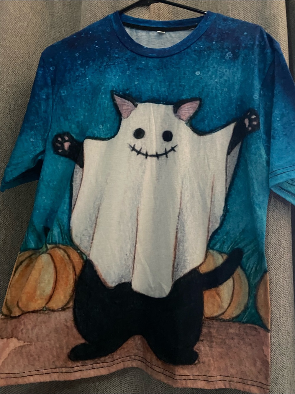 Blue woman Ghost Cat Costume T-Shirt